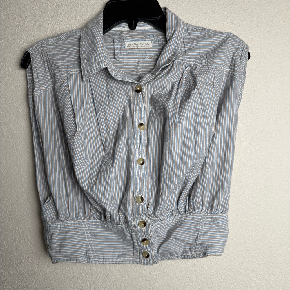 We‎ The Free Women Size Small Cassie Striped Sleeveless Crop Shirt Gray